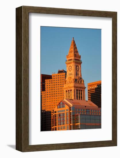 Commerce House Tower (built 1910) and Boston Skyline at sunrise as photographed from Lewis Wharf...-null-Framed Photographic Print