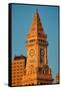 Commerce House Tower (built 1910) and Boston Skyline at sunrise as photographed from Lewis Wharf...-null-Framed Stretched Canvas