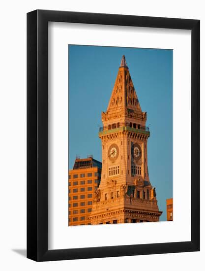 Commerce House Tower (built 1910) and Boston Skyline at sunrise as photographed from Lewis Wharf...-null-Framed Photographic Print
