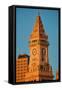 Commerce House Tower (built 1910) and Boston Skyline at sunrise as photographed from Lewis Wharf...-null-Framed Stretched Canvas