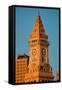 Commerce House Tower (built 1910) and Boston Skyline at sunrise as photographed from Lewis Wharf...-null-Framed Stretched Canvas