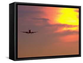 Commercial Airplane at Sunset-Mitch Diamond-Framed Stretched Canvas