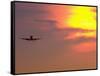 Commercial Airplane at Sunset-Mitch Diamond-Framed Stretched Canvas