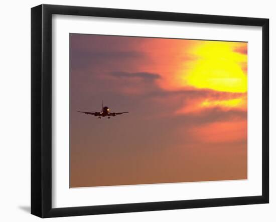 Commercial Airplane at Sunset-Mitch Diamond-Framed Photographic Print