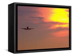 Commercial Airplane at Sunset-Mitch Diamond-Framed Stretched Canvas
