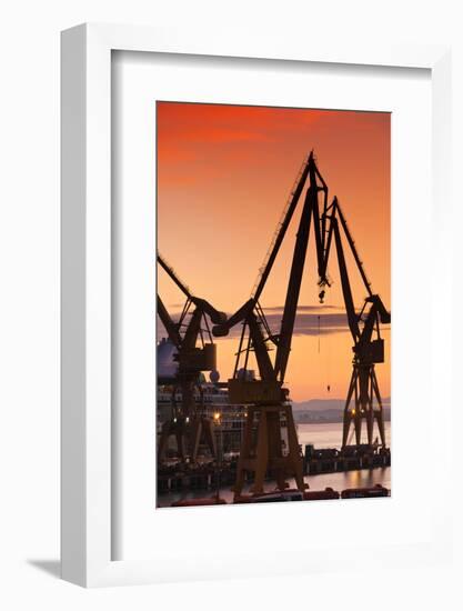 Commercial dock at sunrise, Cadiz, Andalusia, Spain-null-Framed Photographic Print