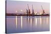 Commercial Docks at Sunset with a Ship and Cranes-Kamira-Stretched Canvas