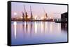 Commercial Docks at Sunset with a Ship and Cranes-Kamira-Framed Stretched Canvas