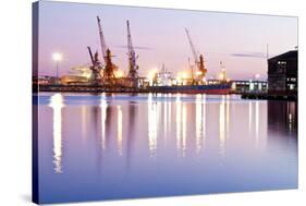 Commercial Docks at Sunset with a Ship and Cranes-Kamira-Stretched Canvas