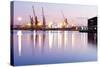 Commercial Docks at Sunset with a Ship and Cranes-Kamira-Stretched Canvas