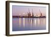 Commercial Docks at Sunset with a Ship and Cranes-Kamira-Framed Photographic Print