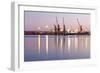 Commercial Docks at Sunset with a Ship and Cranes-Kamira-Framed Photographic Print