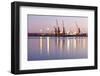 Commercial Docks at Sunset with a Ship and Cranes-Kamira-Framed Photographic Print