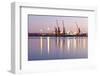 Commercial Docks at Sunset with a Ship and Cranes-Kamira-Framed Photographic Print