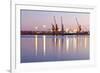 Commercial Docks at Sunset with a Ship and Cranes-Kamira-Framed Photographic Print