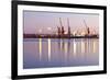 Commercial Docks at Sunset with a Ship and Cranes-Kamira-Framed Photographic Print