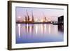 Commercial Docks at Sunset with a Ship and Cranes-Kamira-Framed Photographic Print