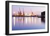 Commercial Docks at Sunset with a Ship and Cranes-Kamira-Framed Photographic Print