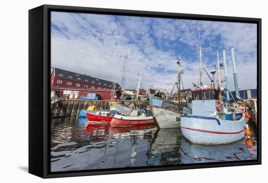 Commercial Fishing and Whaling Boats Line the Busy Inner Harbor in the Town of Ilulissat-Michael-Framed Stretched Canvas