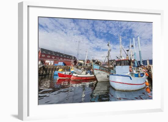 Commercial Fishing and Whaling Boats Line the Busy Inner Harbor in the Town of Ilulissat-Michael-Framed Photographic Print