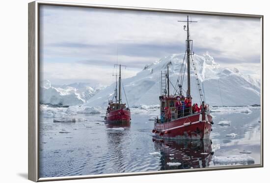 Commercial Iceberg Tours Amongst Huge Icebergs Calved from the Ilulissat Glacier-Michael-Framed Photographic Print