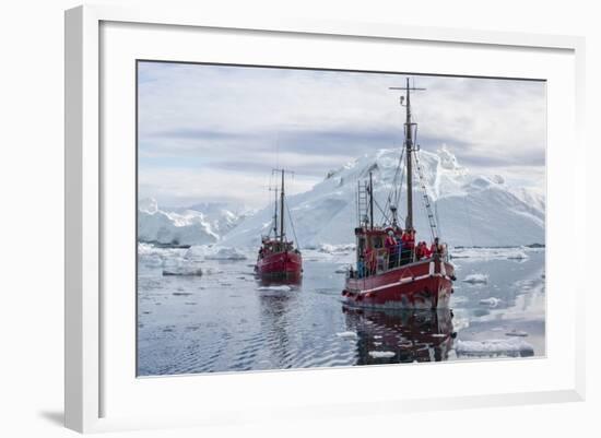 Commercial Iceberg Tours Amongst Huge Icebergs Calved from the Ilulissat Glacier-Michael-Framed Photographic Print