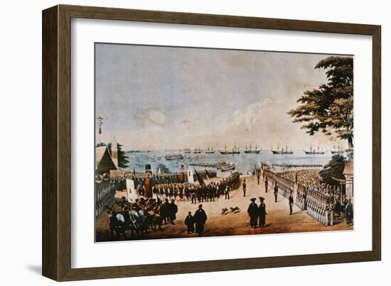 Commodore Perry Lands in Japan to Meet the Imperial Commissioners at Yokohama, 8th March 1854-Wilhelm Heine-Framed Giclee Print