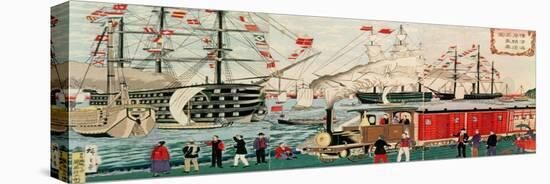 Commodore Perry's Gift of a Railway to the Japanese in 1853-Ando Hiroshige-Stretched Canvas
