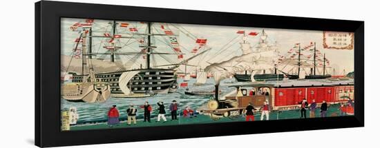 Commodore Perry's Gift of a Railway to the Japanese in 1853-Ando Hiroshige-Framed Giclee Print