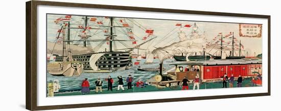 Commodore Perry's Gift of a Railway to the Japanese in 1853-Ando Hiroshige-Framed Giclee Print