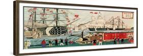 Commodore Perry's Gift of a Railway to the Japanese in 1853-Ando Hiroshige-Framed Giclee Print