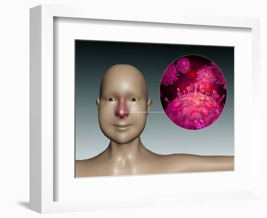 Common Cold Influenza Virus with Microscopic Close-Up-null-Framed Art Print