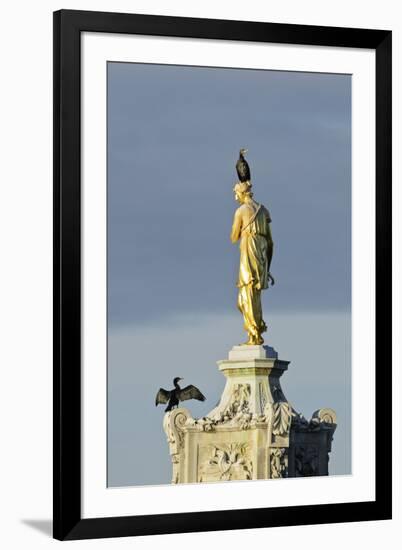 Common Comorants Perched on Statue Drying Out, Bushy Park, London, England, UK, November-Terry Whittaker-Framed Photographic Print