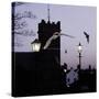 Common Pipistrelles (Pipistrellus Pipistrellus) Flying Round Church Tower. UK. Digital Composite-null-Stretched Canvas