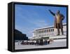 Commune Group Brought to Bow to Great Leader on Grand Monument, Pyongyang, North Korea, Asia-Anthony Waltham-Framed Stretched Canvas