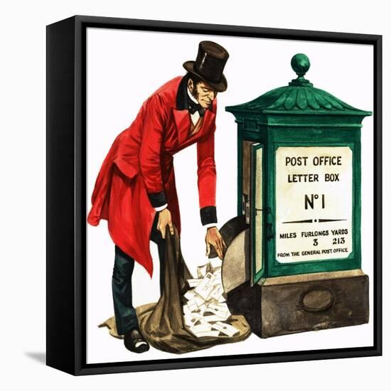 Communication One Hundred Years Ago. a Victorian Postman and Post Box-Peter Jackson-Framed Stretched Canvas