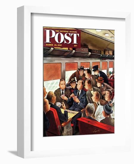 "Commuter Card Game," Saturday Evening Post Cover, March 15, 1947-Constantin Alajalov-Framed Giclee Print