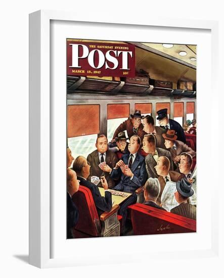 "Commuter Card Game," Saturday Evening Post Cover, March 15, 1947-Constantin Alajalov-Framed Giclee Print