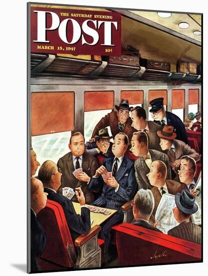 "Commuter Card Game," Saturday Evening Post Cover, March 15, 1947-Constantin Alajalov-Mounted Giclee Print