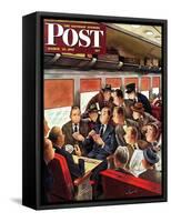 "Commuter Card Game," Saturday Evening Post Cover, March 15, 1947-Constantin Alajalov-Framed Stretched Canvas