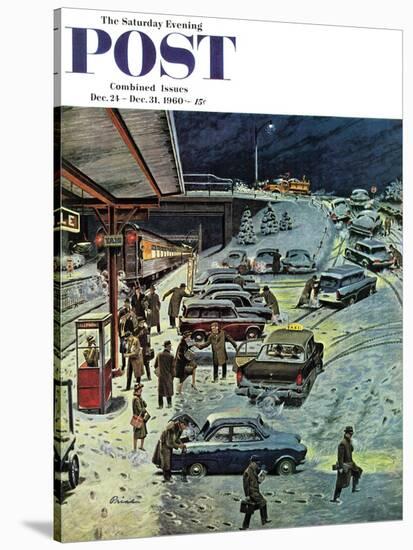 "Commuter Station Snowed In," Saturday Evening Post Cover, December 24, 1960-Ben Kimberly Prins-Stretched Canvas