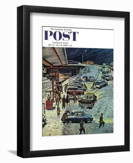 "Commuter Station Snowed In," Saturday Evening Post Cover, December 24, 1960-Ben Kimberly Prins-Framed Premium Giclee Print