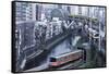 Commuter Trains in Akihabara-Jon Hicks-Framed Stretched Canvas