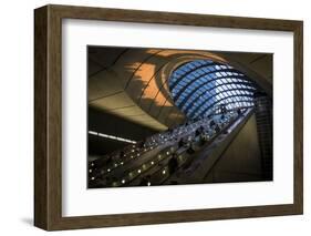 Commuters at Canary Wharf Underground Station Taken as the Sun Was Setting-John Woodworth-Framed Photographic Print