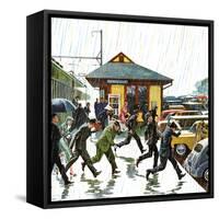 "Commuters in the Rain," October 7, 1961-John Falter-Framed Stretched Canvas