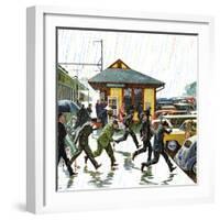 "Commuters in the Rain," October 7, 1961-John Falter-Framed Giclee Print