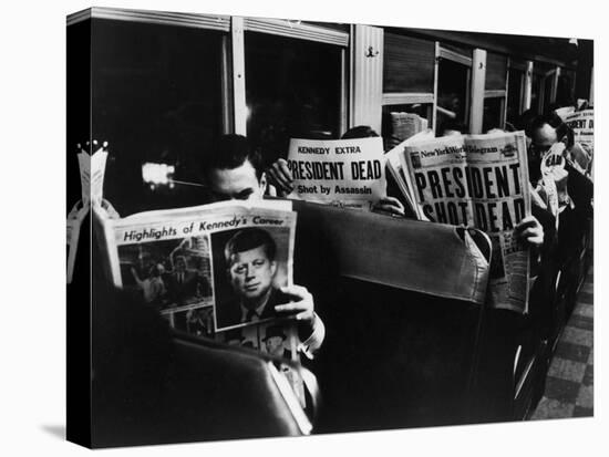 Commuters Reading of John F. Kennedy's Assassination-Carl Mydans-Stretched Canvas