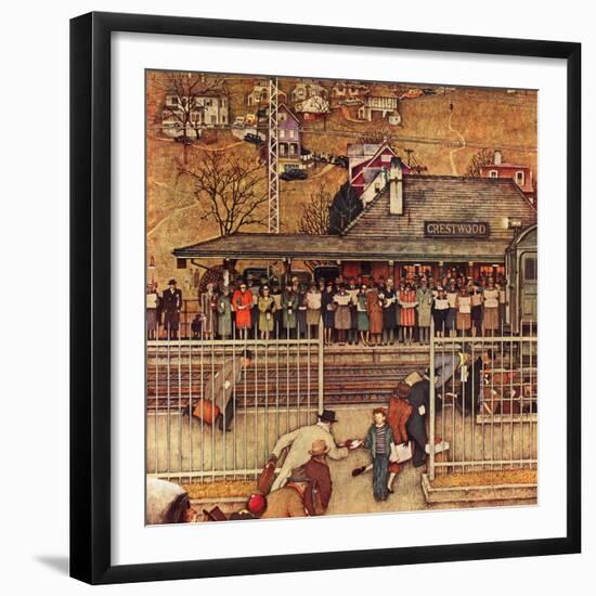 "Commuters" (waiting at Crestwood train station), November 16,1946-Norman Rockwell-Framed Giclee Print