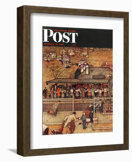 "Commuters" (waiting at Crestwood train station) Saturday Evening Post Cover, November 16,1946-Norman Rockwell-Framed Giclee Print