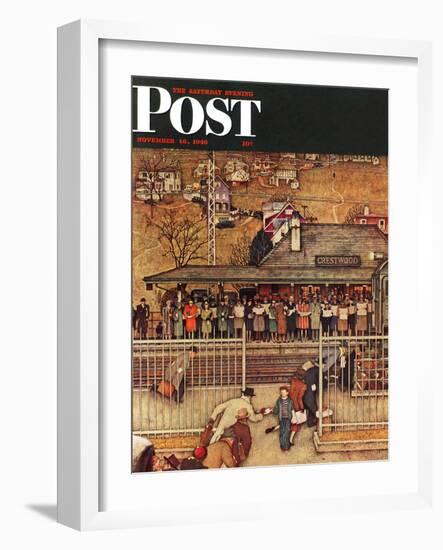 "Commuters" (waiting at Crestwood train station) Saturday Evening Post Cover, November 16,1946-Norman Rockwell-Framed Giclee Print